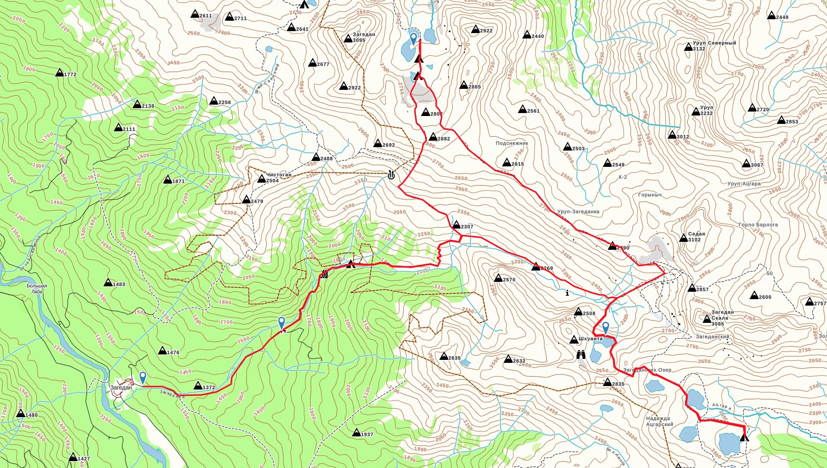 Карта пеших маршрутов архыз